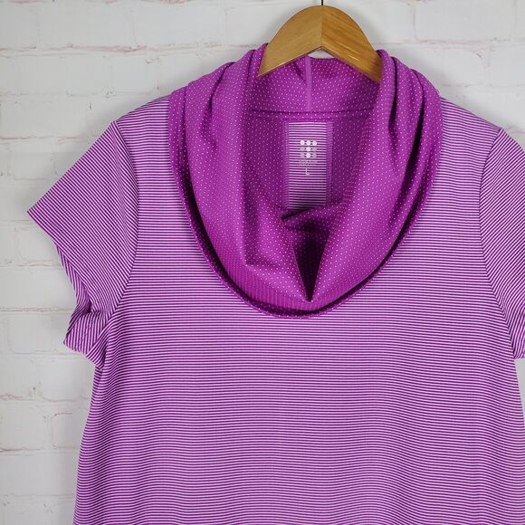 TITLE NINE Layli Cowl Neck Short Sleeve Dress Sz L Purple Striped Active Casual - Picture 3 of 12